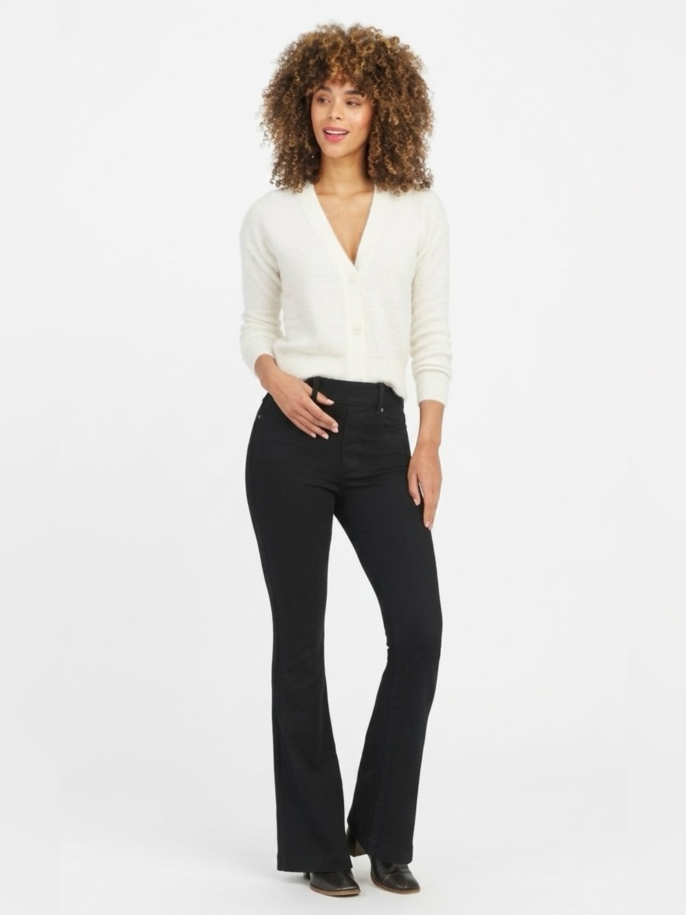 SPANX Black Flare Denim Jean Leggings- Sleek Wide Leg - capsule wardrobe - XL